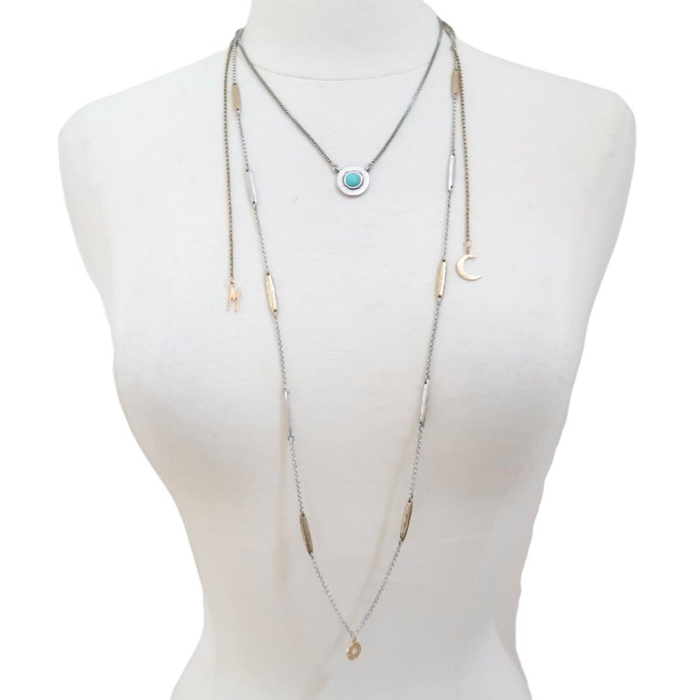 Lucky Brand Silver-Tone Layered Necklace with Turquoise Accent